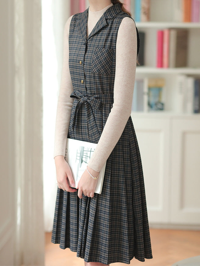 Plaid Vintage-Inspired Belted Dress