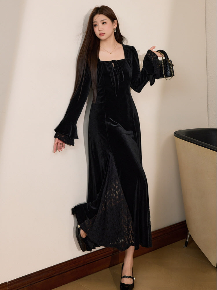 Midnight Velvet Lace Maxi Dress