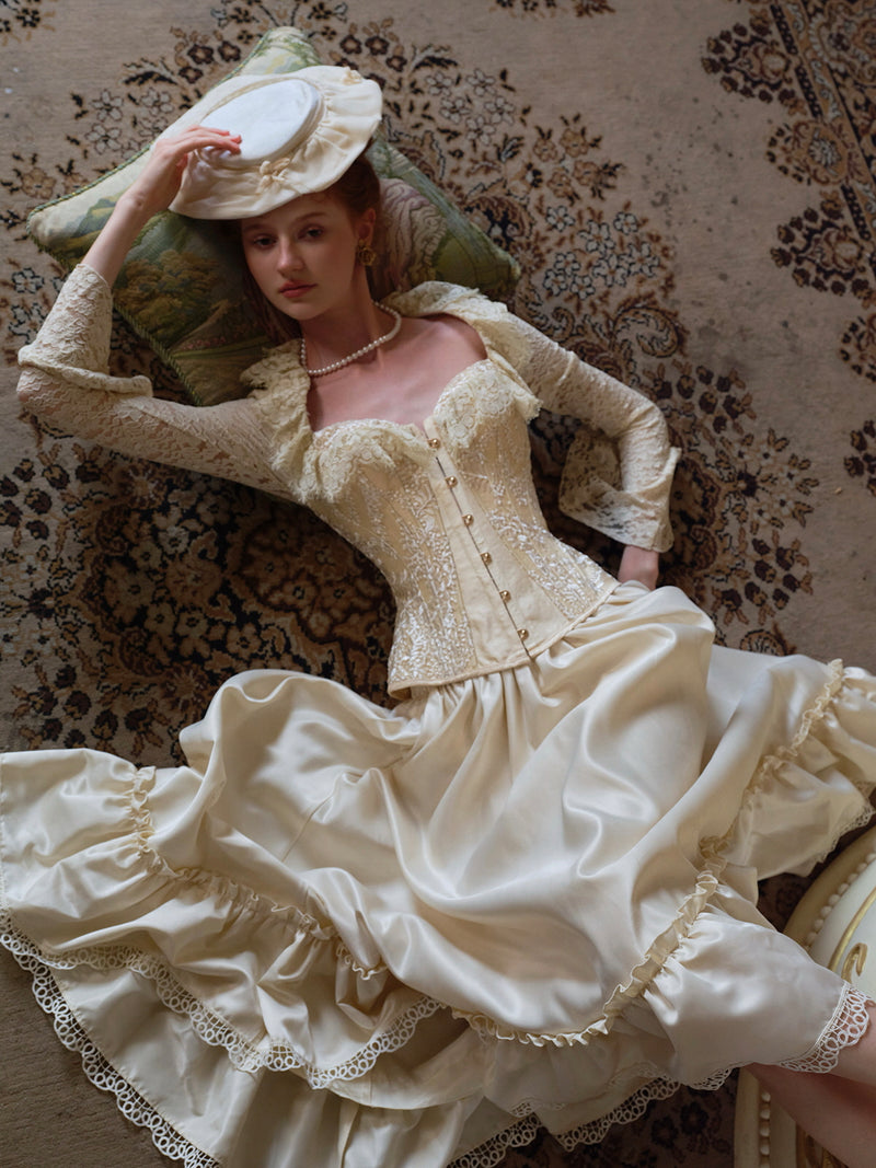 Vintage Pink Lace Corset-Style Top (S)