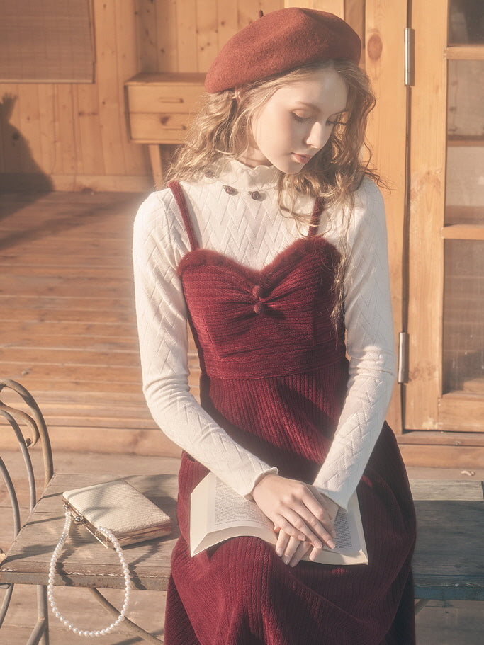 Romantic Snow Yarn Wool Red Dress