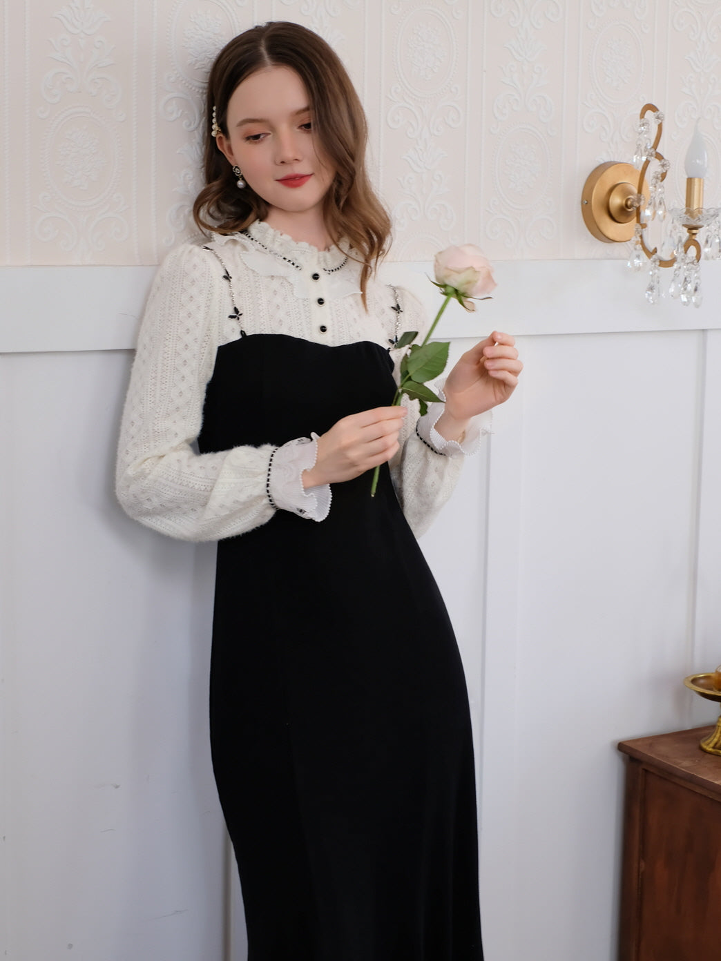 Romantic Lace Knit Black Dress