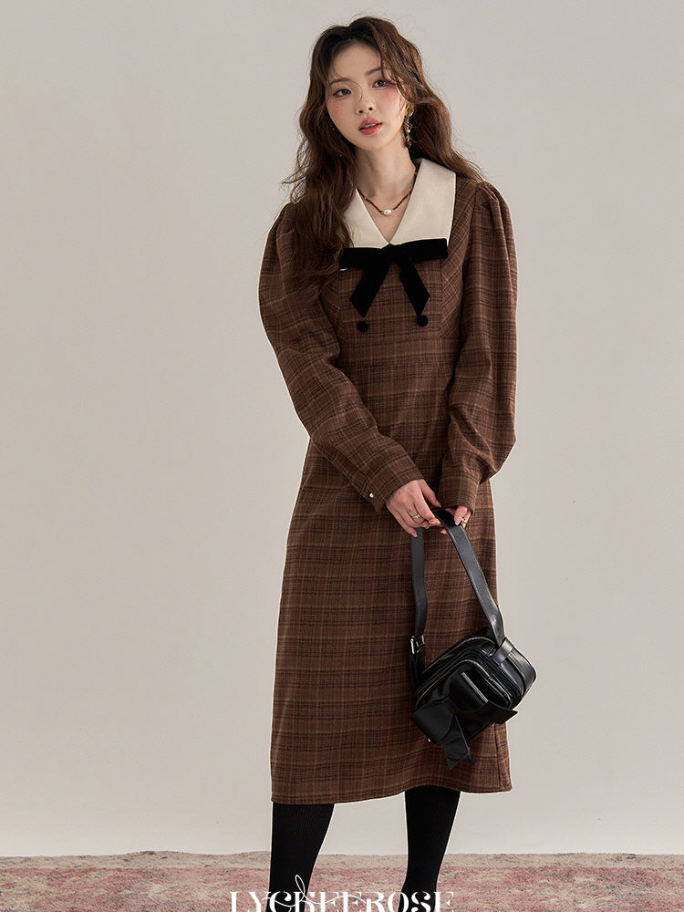 Vintage Plaid Bowkno Dress