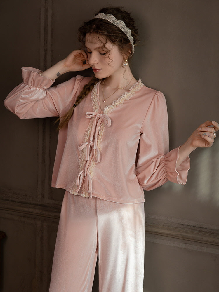 Blush Velvet Ribbon Pajama