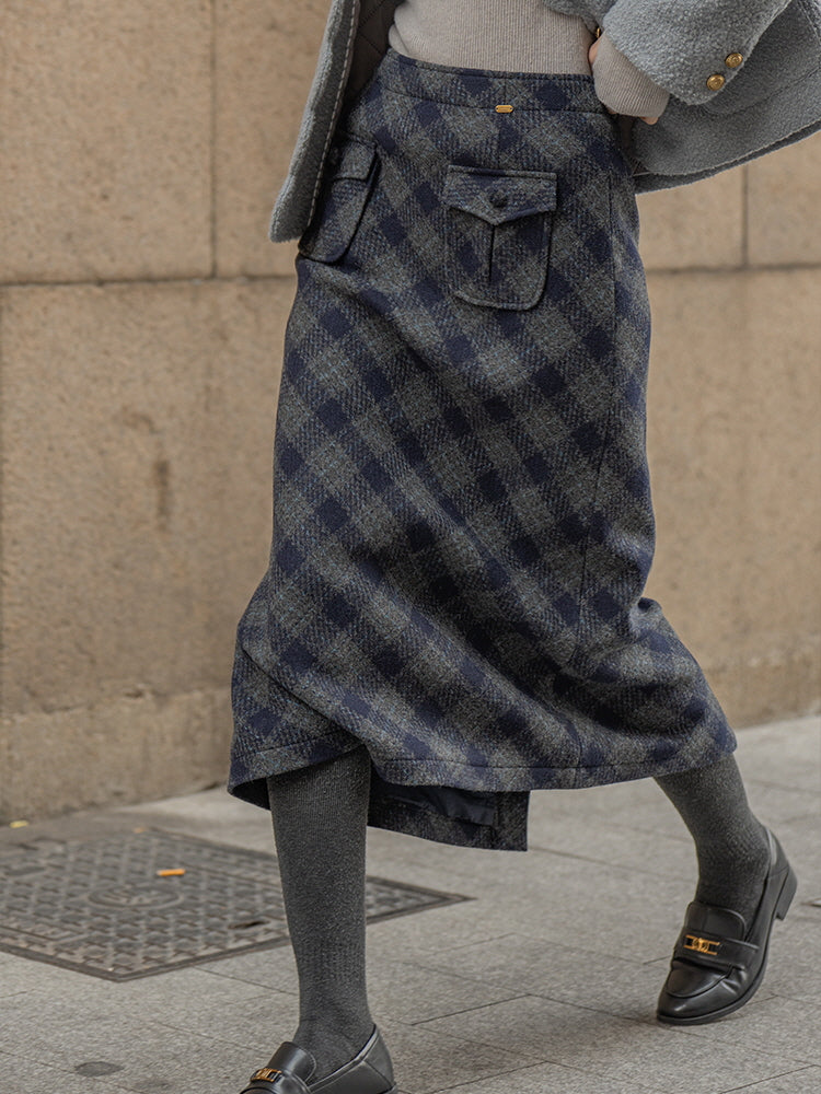 Dreamy Woolen Plaid Gray Checkered Skirt