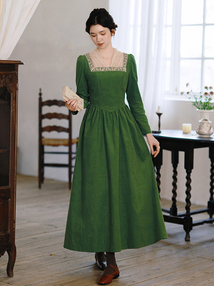 Emerald Garden Embroidered Collar Dress