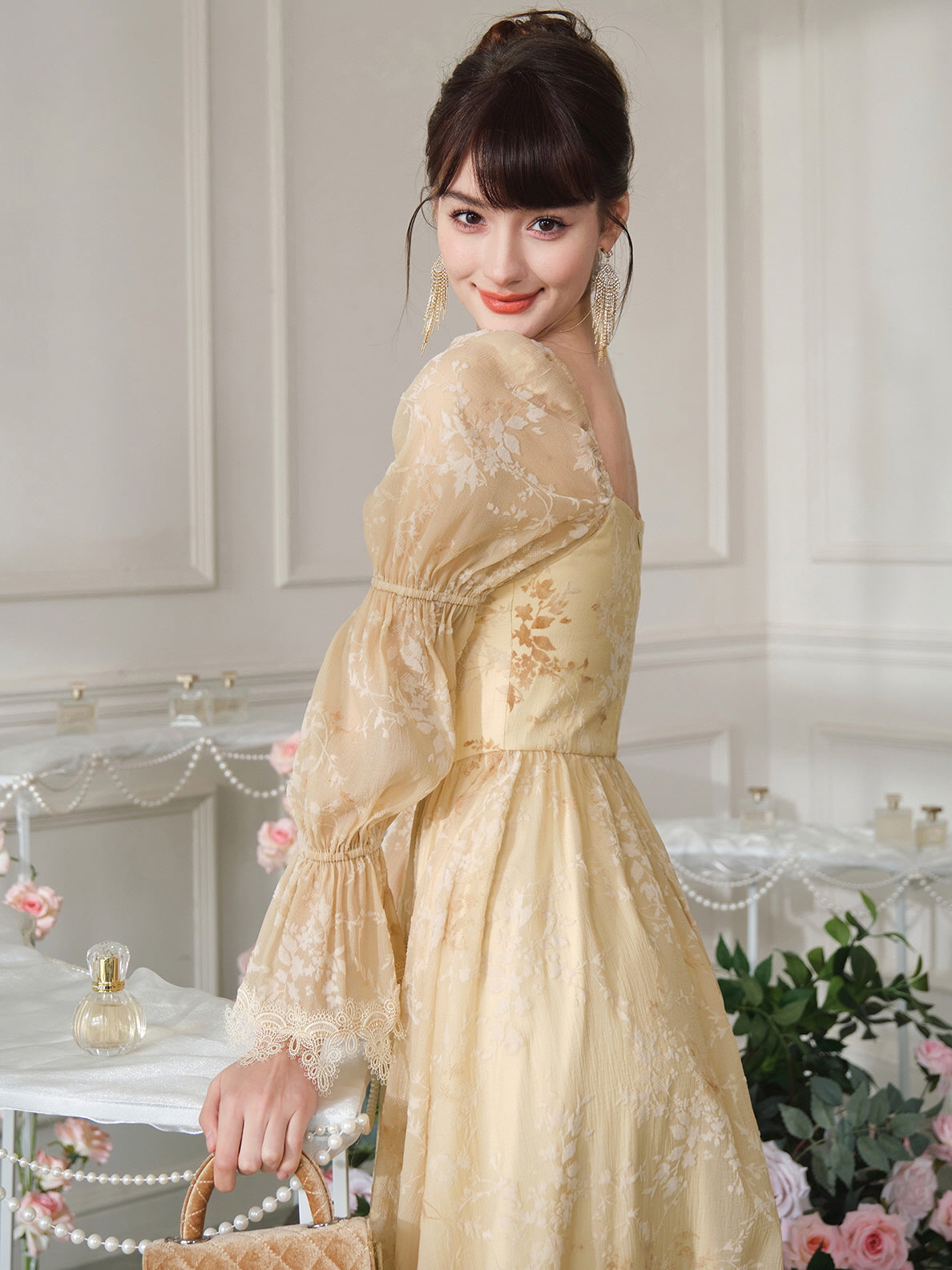 Golden Blooms Vintage-Inspired Dress