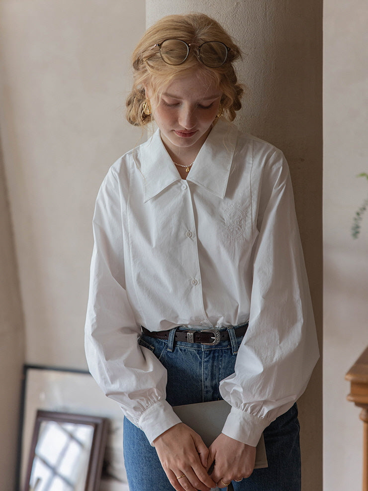 White Flower Embroidered Classic Blouse