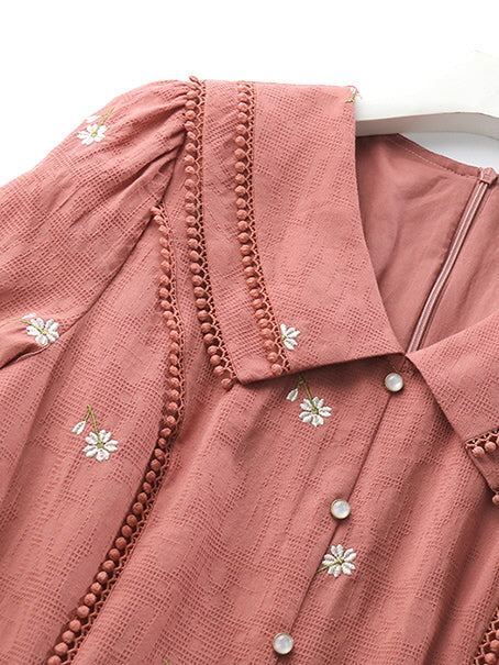 Daisy Dream Embroidered Pink Cotton Dress