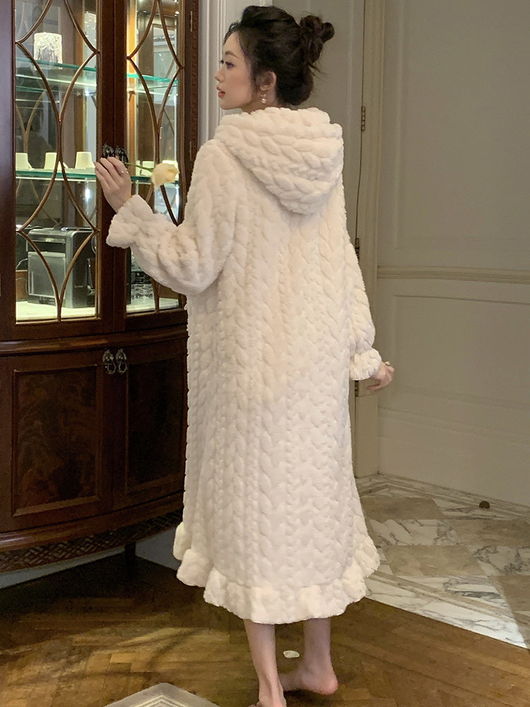 Cozy Winter Velvet Bow Hooded Robe