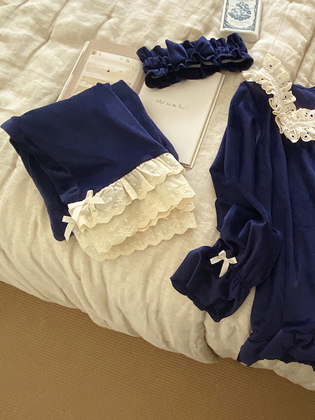 Midnight Velvet Lace-Trim Pajama Set