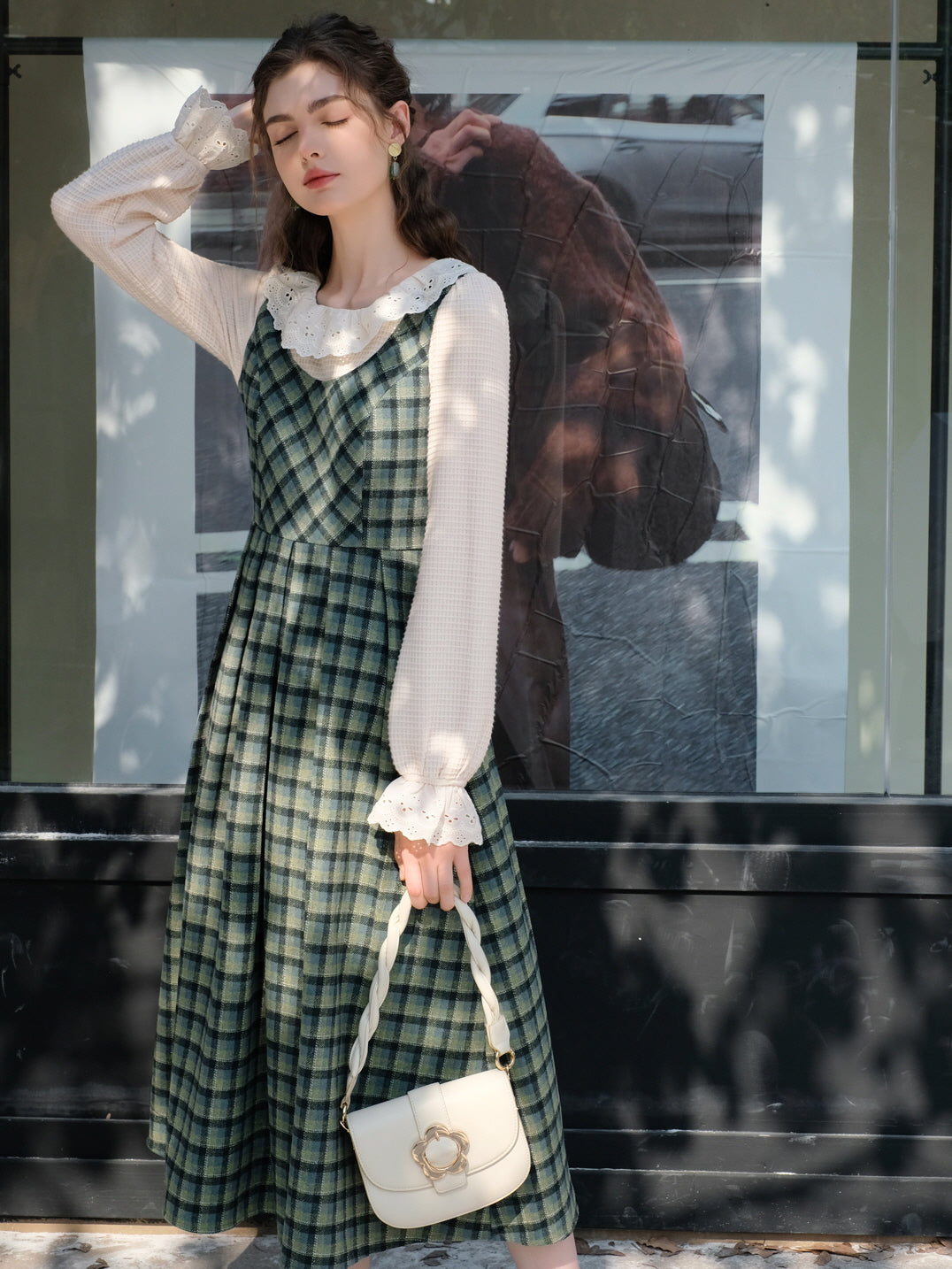 Vintage Green Plaid Wool Dress