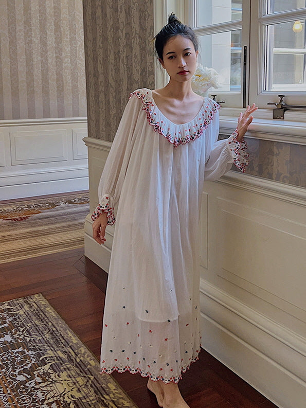 Floral Serenity Embroidered Cotton Nightgown