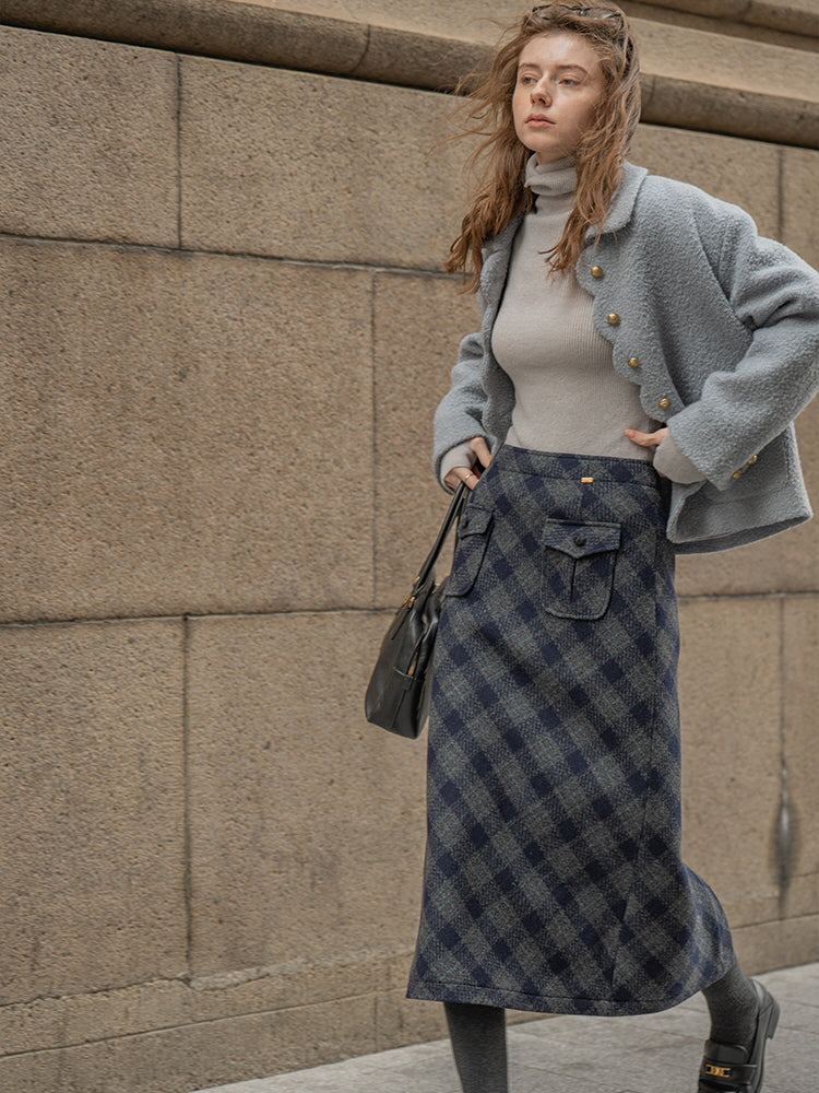 Dreamy Woolen Plaid Gray Checkered Skirt