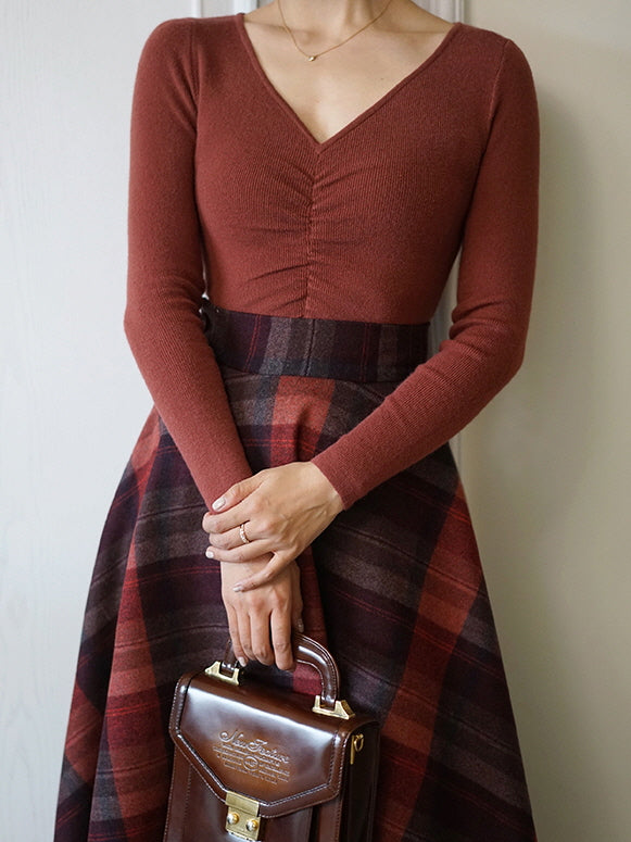 Autumn Plaid Red Checkered Wool Vintage Skirt