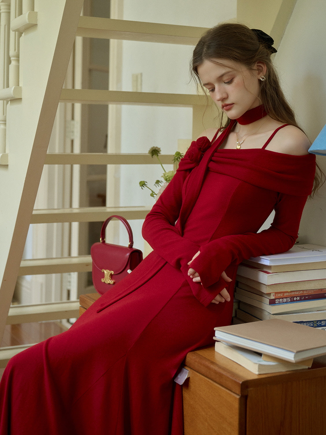 Elegant Off-Shoulder Red Maxi Dress