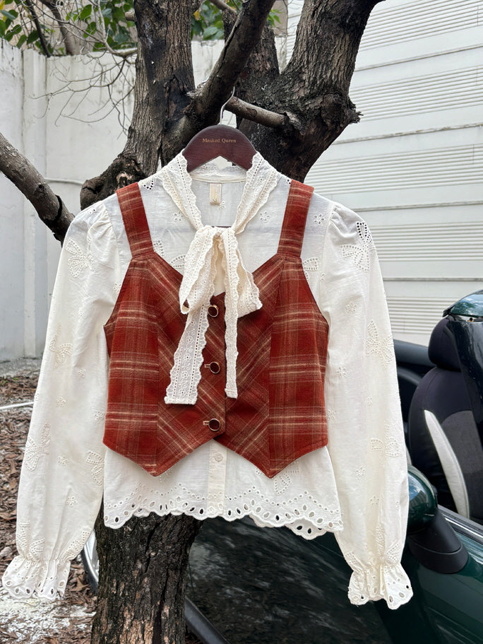 Red Checkered Vintage Cotton Vest