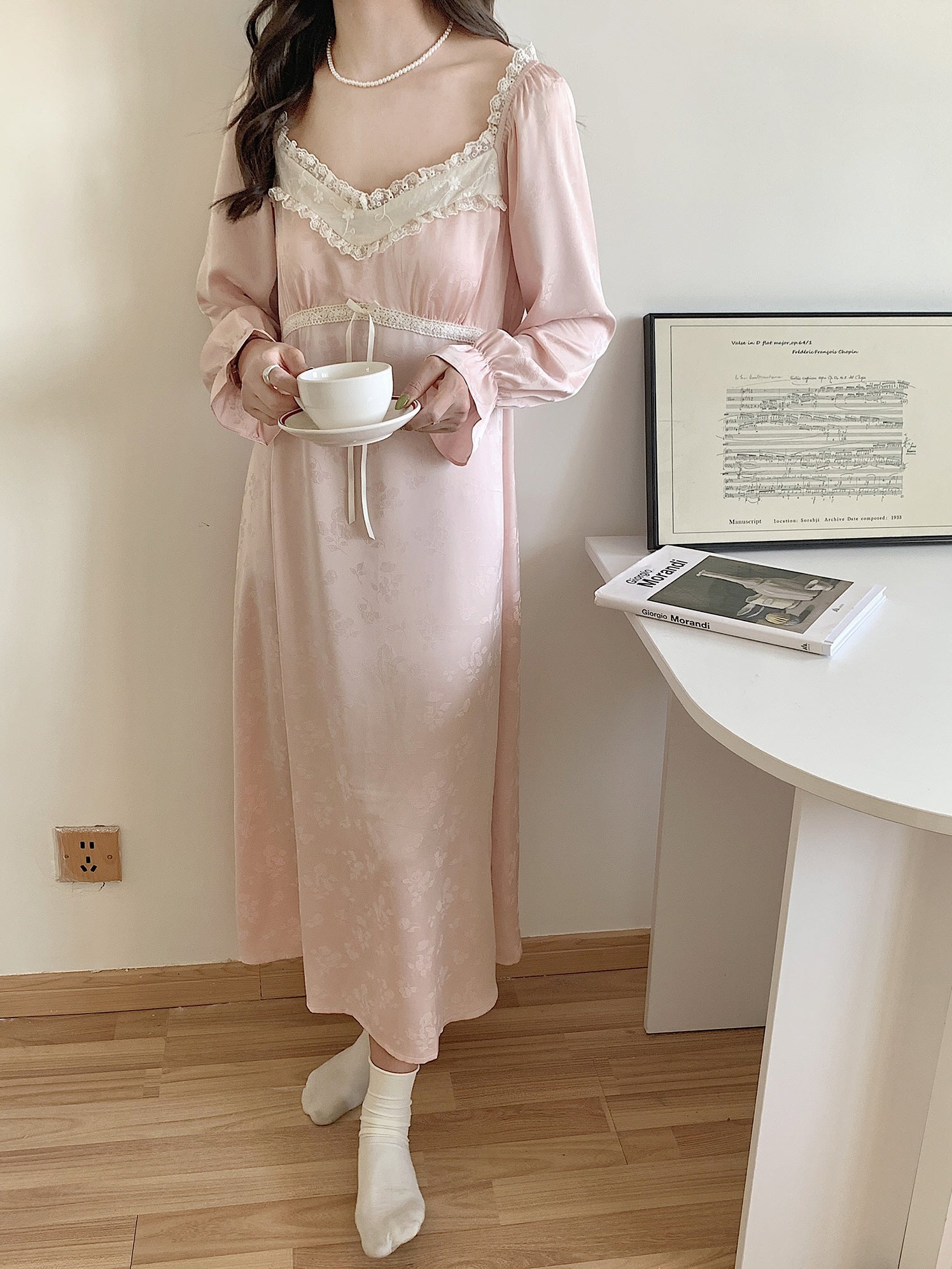 Vintage Lace Trim Silky Nightgown