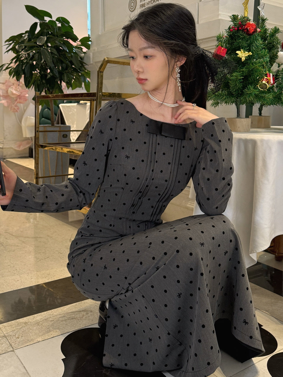 Vintage Polka-Dot Elegance Long Dress