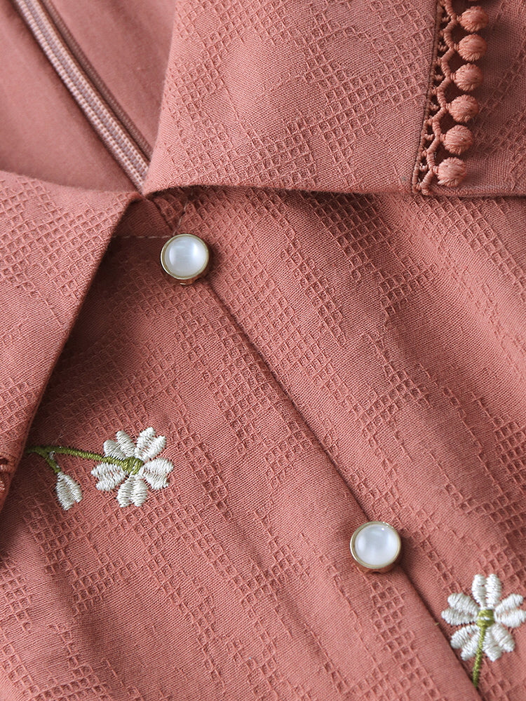 Daisy Dream Embroidered Pink Cotton Dress