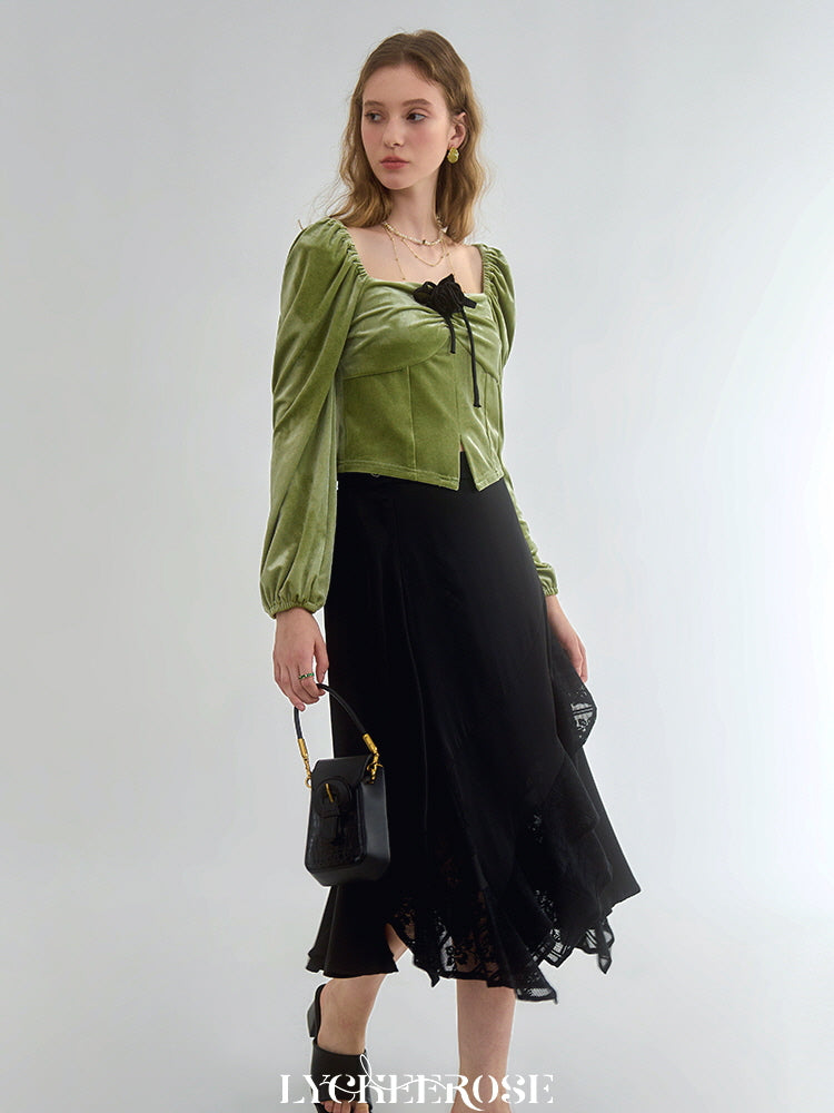 Vintage-Inspired Velvet Puff Sleeve Top