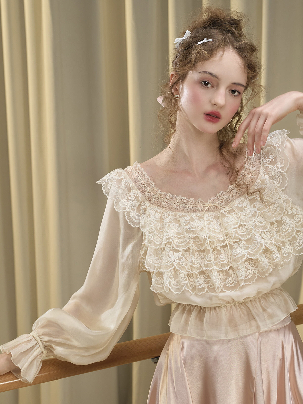 Ethereal Ruffle Lace Vintage Blouse