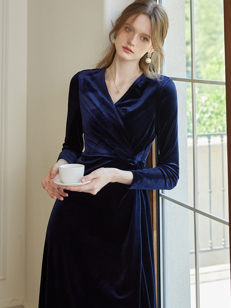 Midnight Elegance Velvet Wrap Dress