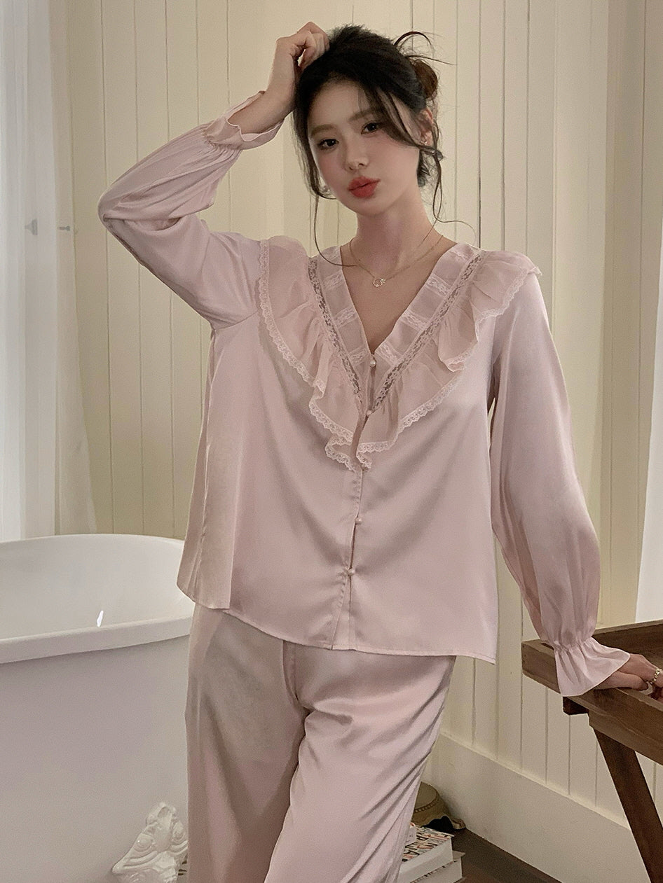 Soft Blush Ruffle Pajama Set