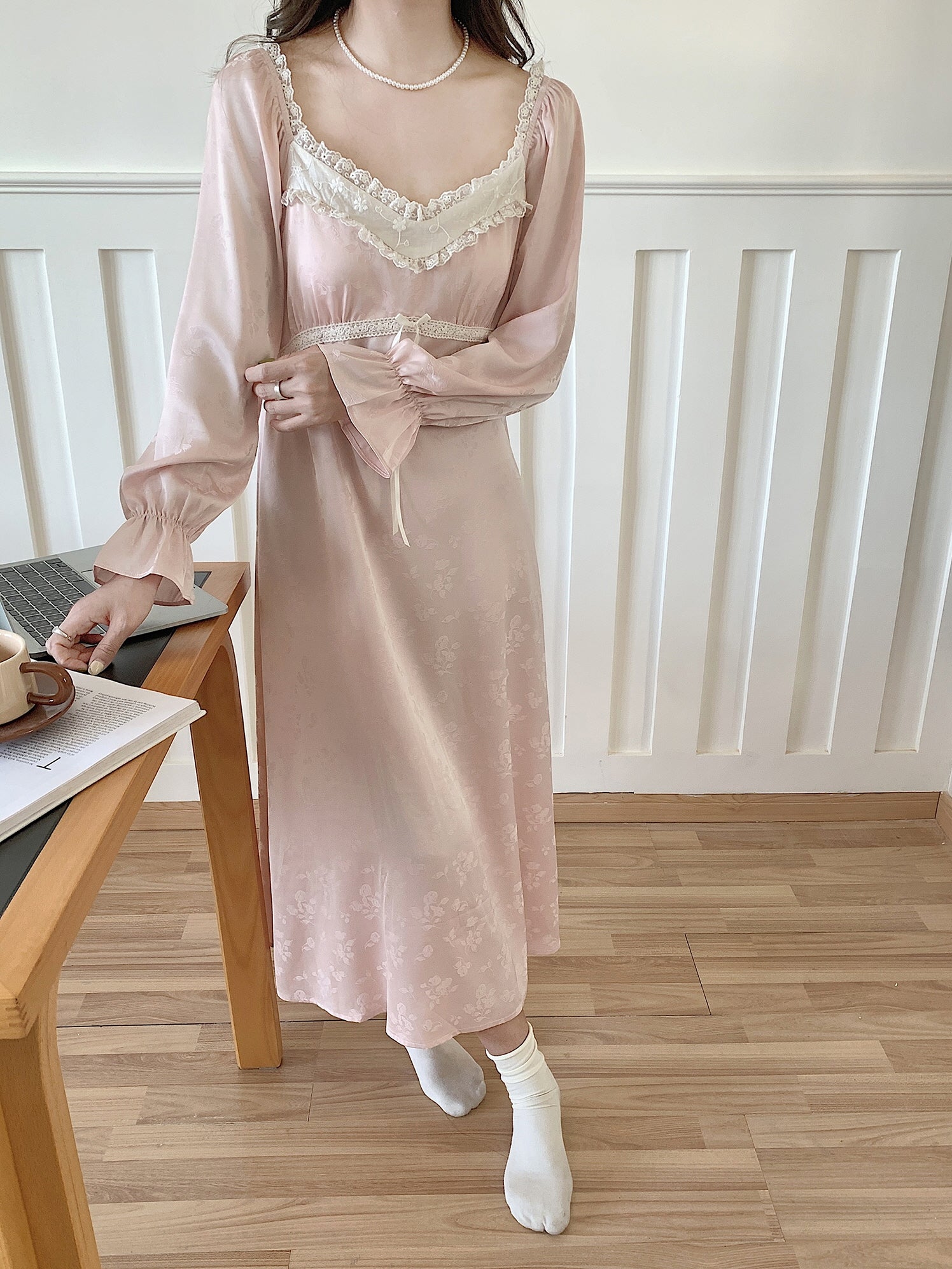 Vintage Lace Trim Silky Nightgown