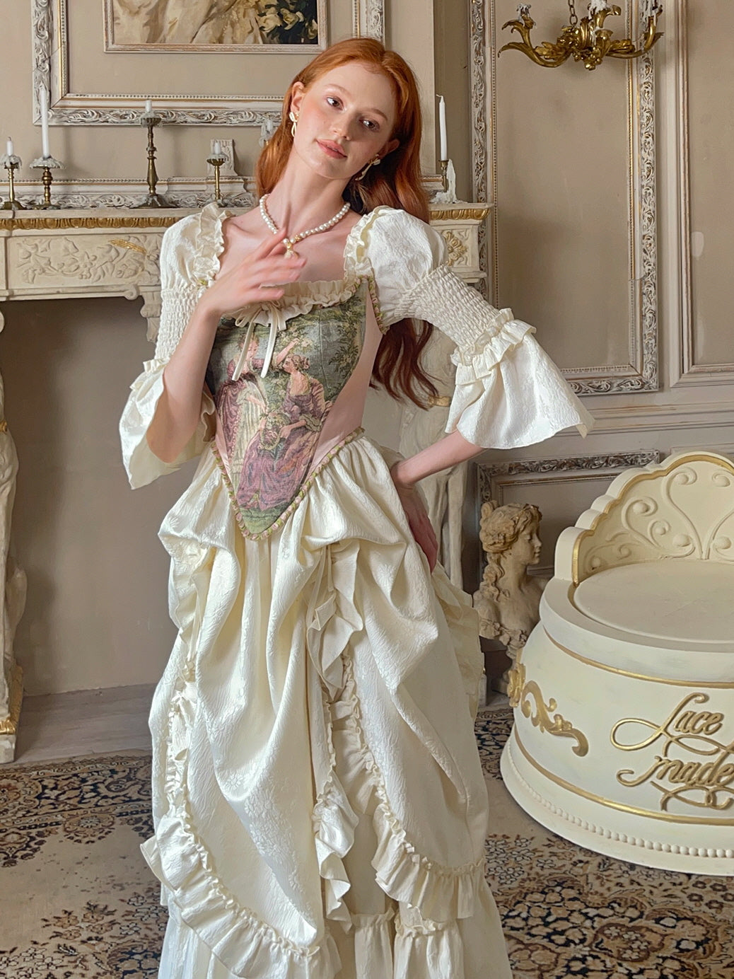 Victorian Dream Ivory Ruffled Gown