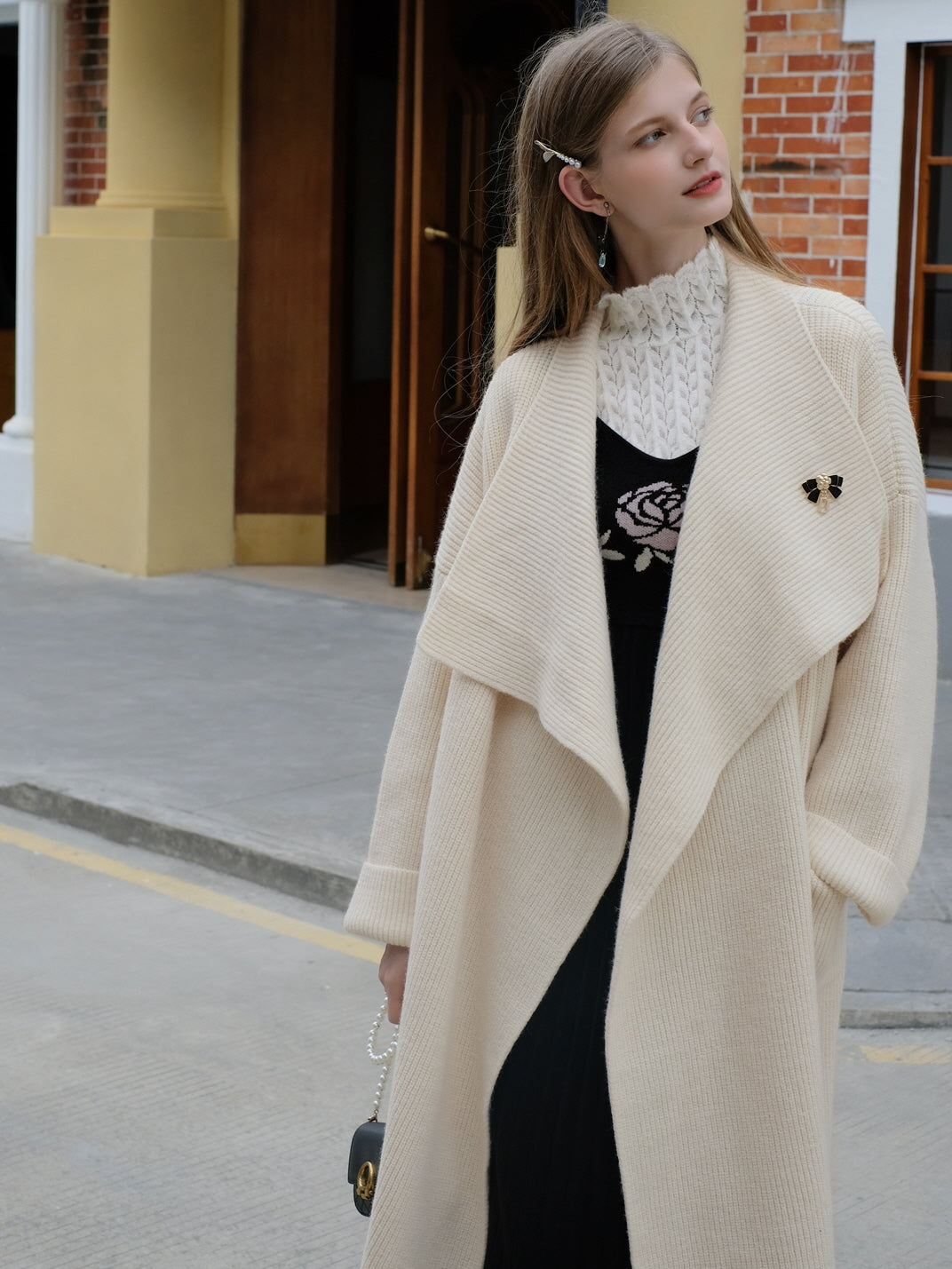 Elegant Draped Long Knit Coat