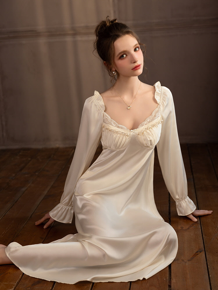 Silk Elegance Lace-Trimmed Nightgown