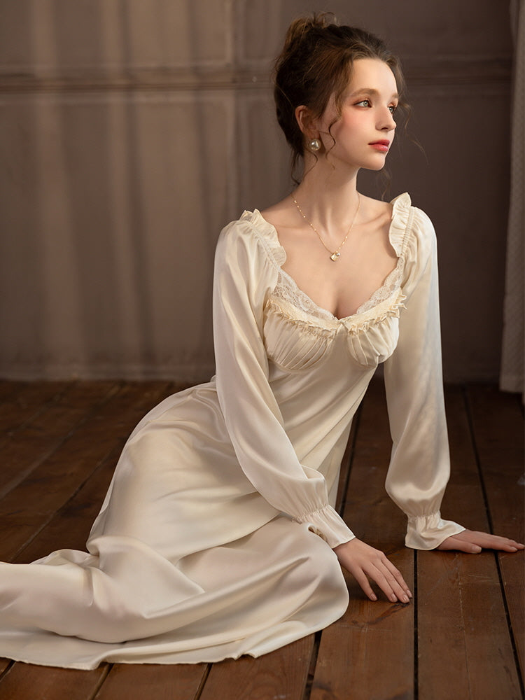 Silk Elegance Lace-Trimmed Nightgown