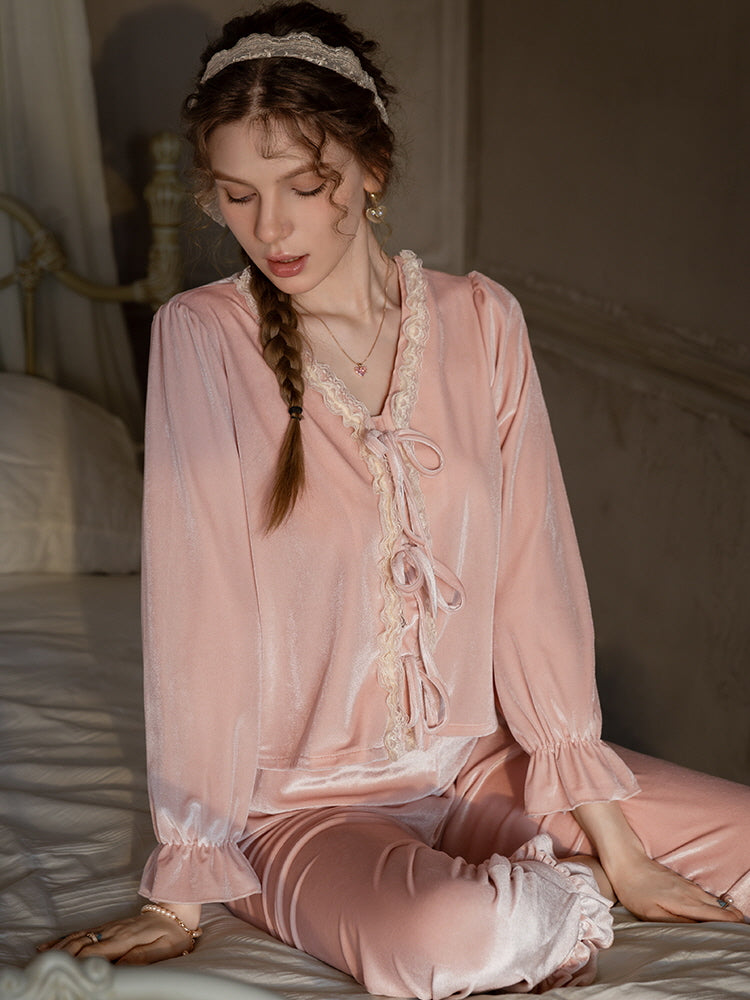 Blush Velvet Ribbon Pajama