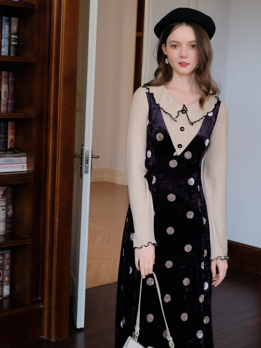 Velvet Polka Dot Layered Look Dress