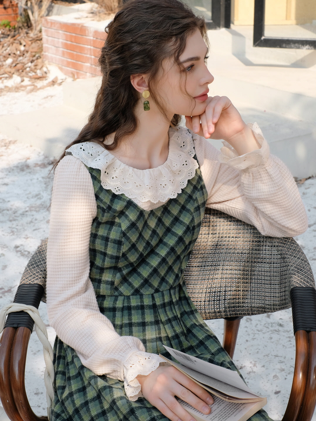 Vintage Green Plaid Wool Dress