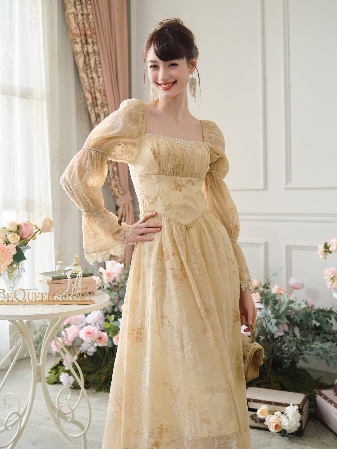 Golden Blooms Vintage-Inspired Dress