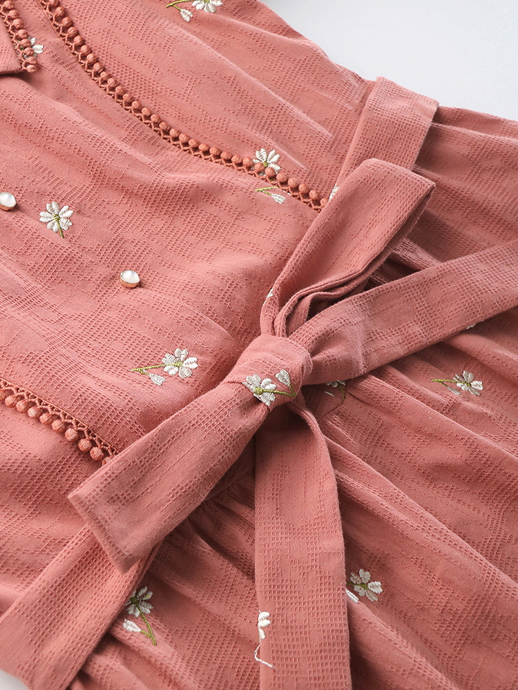 Daisy Dream Embroidered Pink Cotton Dress