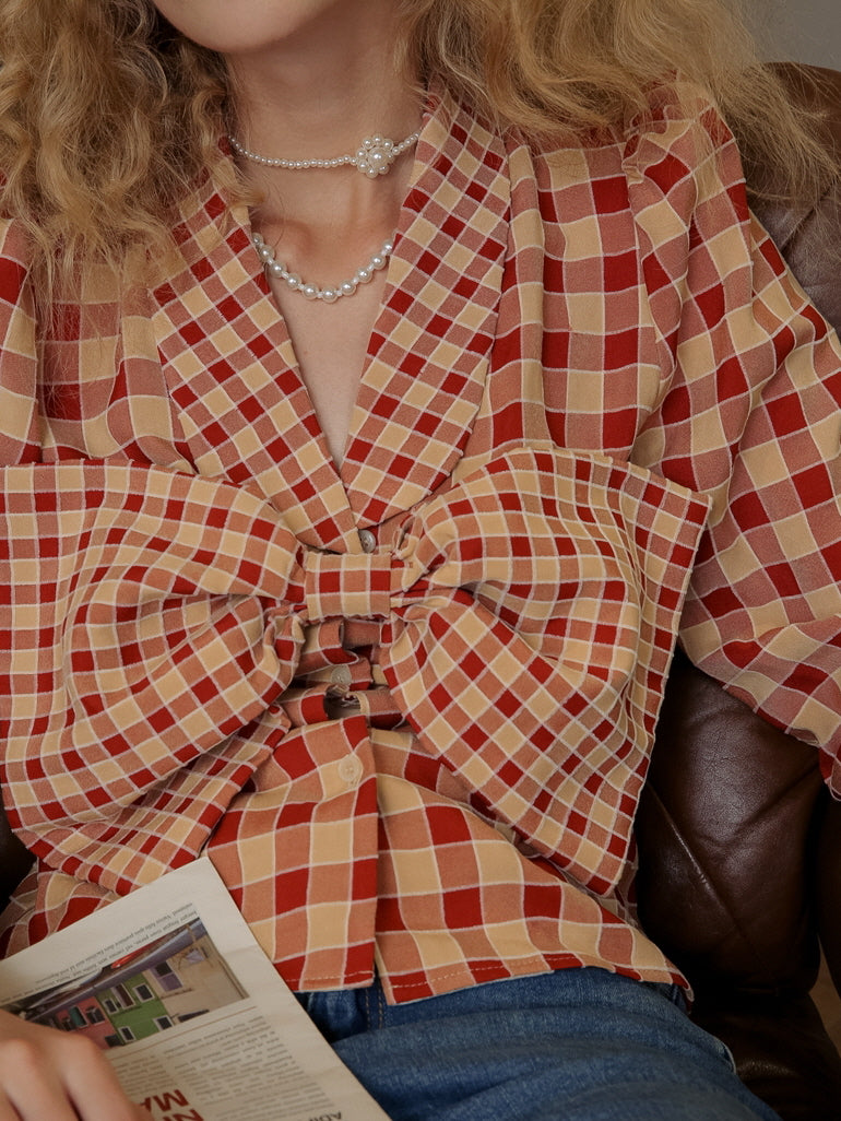 Plaid Vintage Bow Blouse