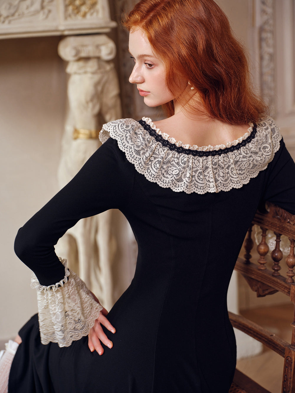Vintage Black Lace Victorian-Inspired Dress