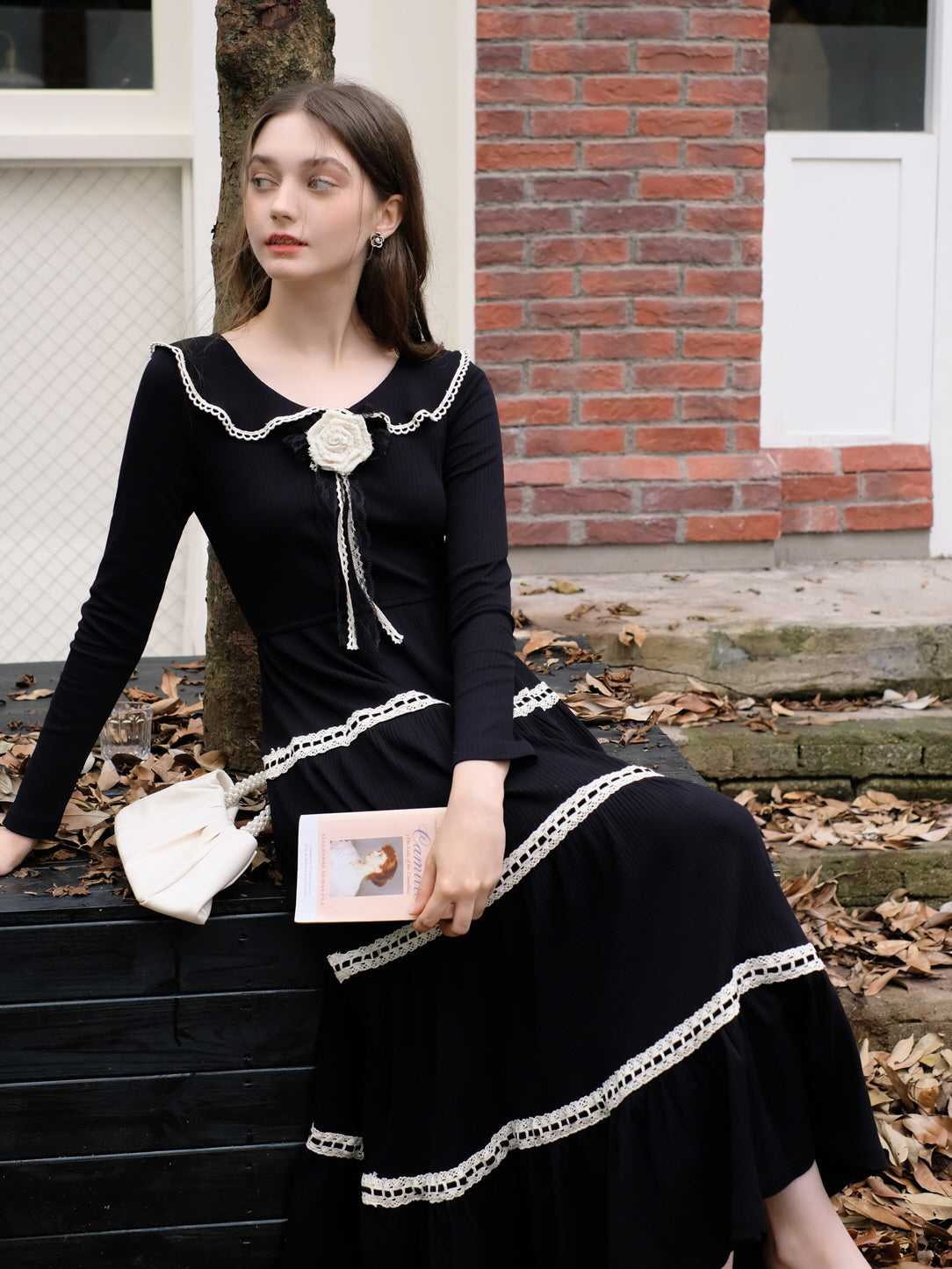 Vintage Black Lace Tiered Dress