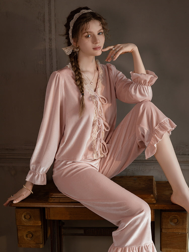 Blush Velvet Ribbon Pajama