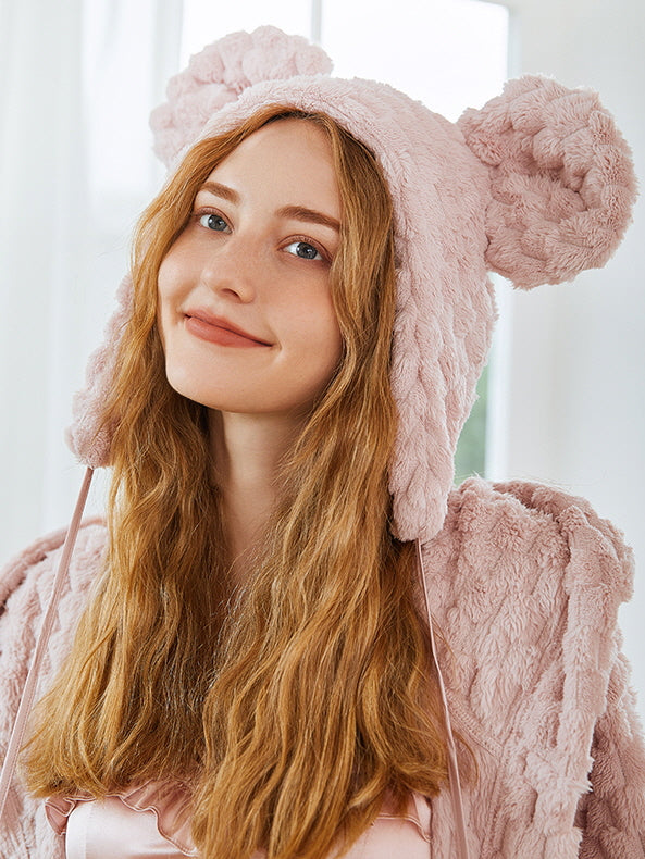 Plush Bear Ear Hooded Robe