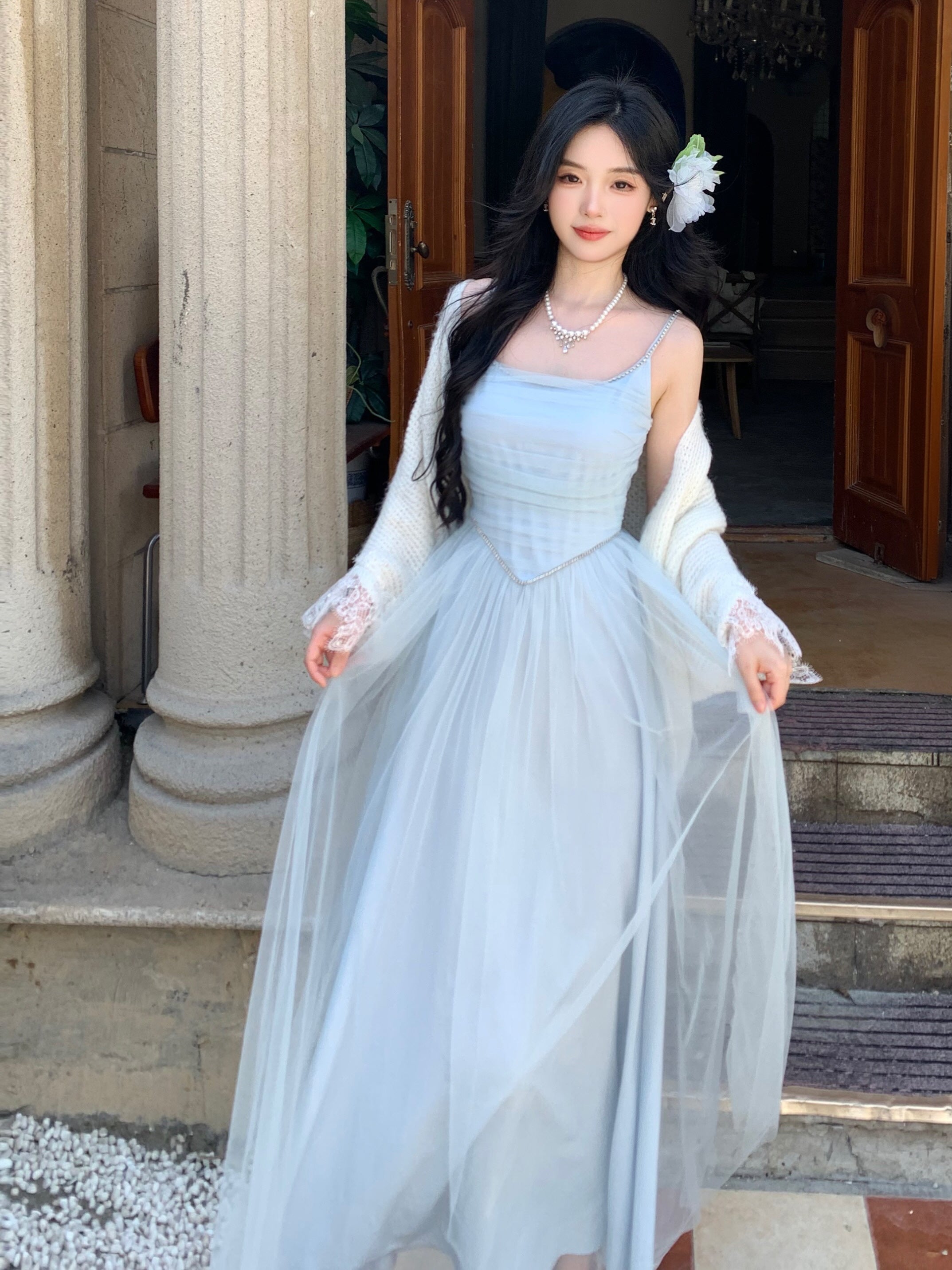 Dreamy Sky Blue Tulle Gown