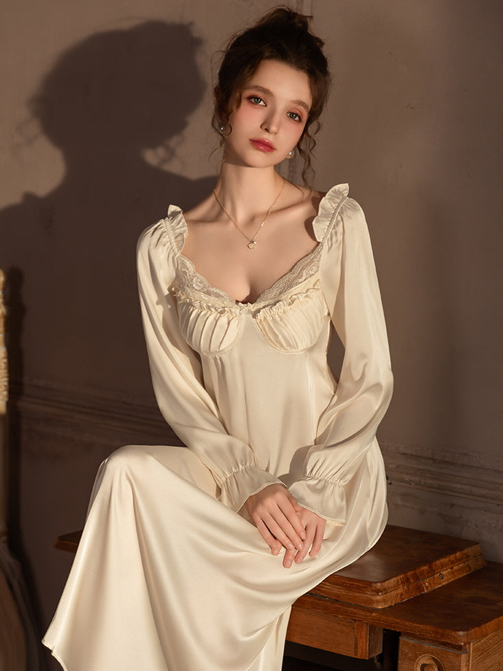 Silk Elegance Lace-Trimmed Nightgown