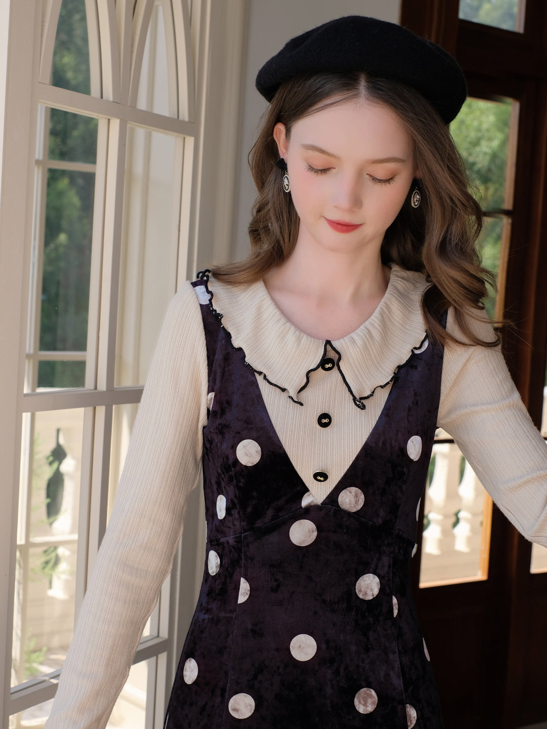 Velvet Polka Dot Layered Look Dress