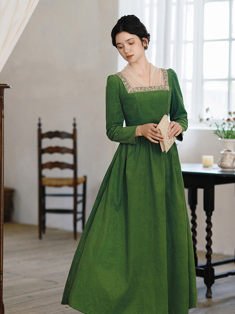 Emerald Garden Embroidered Collar Dress