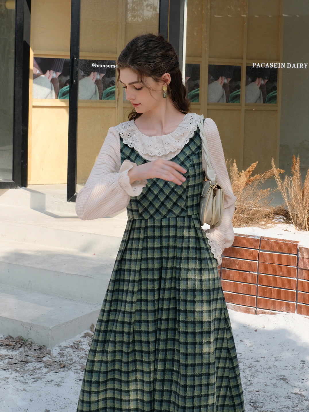 Vintage Green Plaid Wool Dress