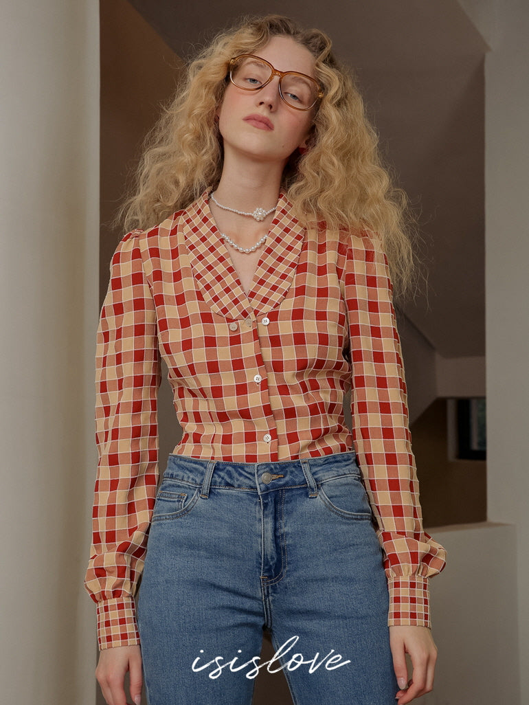 Plaid Vintage Bow Blouse