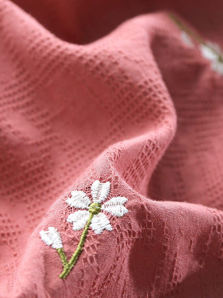 Daisy Dream Embroidered Pink Cotton Dress