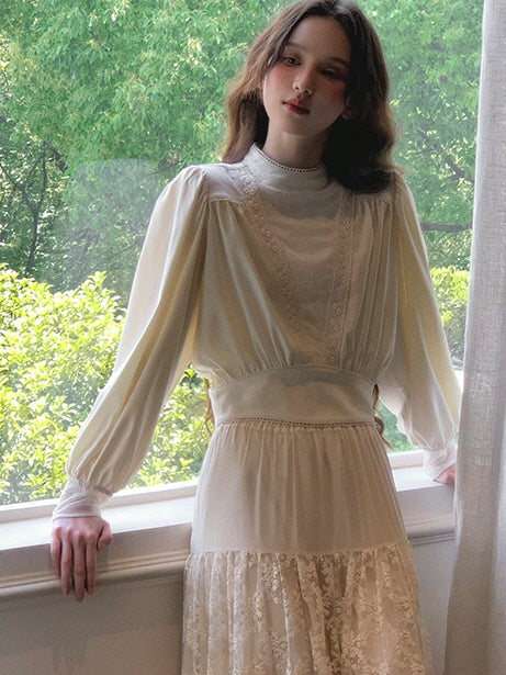 Vintage Elegance Lace Trim Blouse